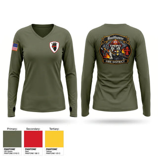 Womens Long Sleeve Vneck Shirt, Roodhouse Fire Protection District, Fire Department, Teamtime, Team time, sublimation, custom sports apparel, team uniforms, spirit wear, spiritwear, sports uniforms, custom shirts, team store, custom team store, fundraiser sports, apparel fundraiser