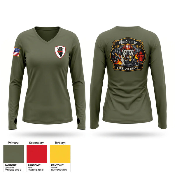 Womens Long Sleeve Vneck Shirt, Roodhouse Fire Protection District, Fire Department, Teamtime, Team time, sublimation, custom sports apparel, team uniforms, spirit wear, spiritwear, sports uniforms, custom shirts, team store, custom team store, fundraiser sports, apparel fundraiser