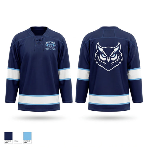 Hockey Jersey, Night Owls, Ice Hockey, Teamtime, Team time, sublimation, custom sports apparel, team uniforms, spirit wear, spiritwear, sports uniforms, custom shirts, team store, custom team store, fundraiser sports, apparel fundraiser