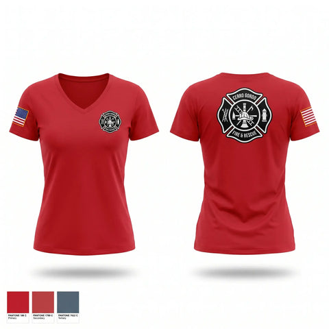 Womens Short Sleeve Vneck Shirt, Cerro Gordo Fire Rescue, EMS/EMT, Teamtime, Team time, sublimation, custom sports apparel, team uniforms, spirit wear, spiritwear, sports uniforms, custom shirts, team store, custom team store, fundraiser sports, apparel fundraiser