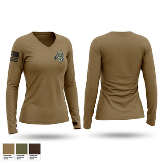 Womens Long Sleeve Vneck Shirt, 439th Quartermaster, Army, Teamtime, Team time, sublimation, custom sports apparel, team uniforms, spirit wear, spiritwear, sports uniforms, custom shirts, team store, custom team store, fundraiser sports, apparel fundraiser
