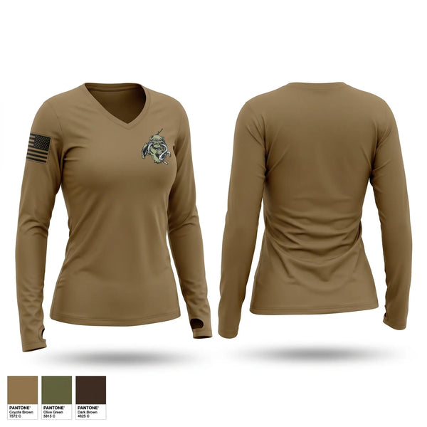 Womens Long Sleeve Vneck Shirt, 439th Quartermaster, Army, Teamtime, Team time, sublimation, custom sports apparel, team uniforms, spirit wear, spiritwear, sports uniforms, custom shirts, team store, custom team store, fundraiser sports, apparel fundraiser