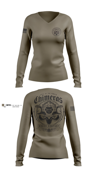 Womens Long Sleeve Vneck Shirt, Bravo Company, 401st Cyber Battalion, Army, Teamtime, Team time, sublimation, custom sports apparel, team uniforms, spirit wear, spiritwear, sports uniforms, custom shirts, team store, custom team store, fundraiser sports, apparel fundraiser