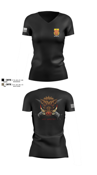 Womens Short Sleeve Vneck Shirt, Boar Battery 1-77 FAR, Army, Teamtime, Team time, sublimation, custom sports apparel, team uniforms, spirit wear, spiritwear, sports uniforms, custom shirts, team store, custom team store, fundraiser sports, apparel fundraiser