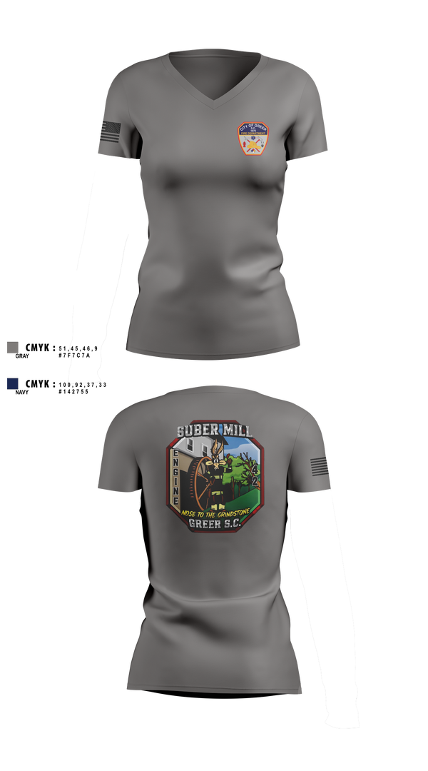 Womens Short Sleeve Vneck Shirt, City Of Greer FD, Fire Department, Teamtime, Team time, sublimation, custom sports apparel, team uniforms, spirit wear, spiritwear, sports uniforms, custom shirts, team store, custom team store, fundraiser sports, apparel fundraiser