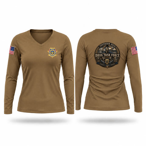 Womens Long Sleeve Vneck Shirt, Southern Ohio Drug Task Force, Police, Teamtime, Team time, sublimation, custom sports apparel, team uniforms, spirit wear, spiritwear, sports uniforms, custom shirts, team store, custom team store, fundraiser sports, apparel fundraiser