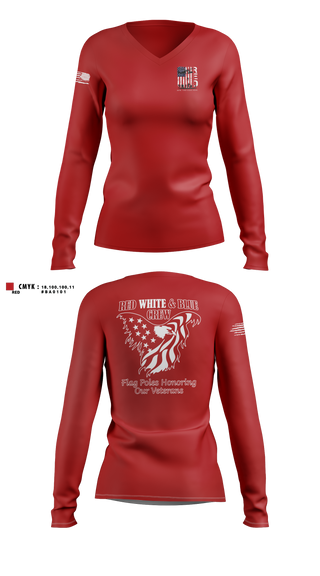 Womens Long Sleeve Vneck Shirt, Flagpoles Honoring Our Veterans, , Teamtime, Team time, sublimation, custom sports apparel, team uniforms, spirit wear, spiritwear, sports uniforms, custom shirts, team store, custom team store, fundraiser sports, apparel fundraiser