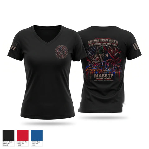 Womens Short Sleeve Vneck Shirt, Milwaukee Area Safe Streets Gang Task Force, Police, Teamtime, Team time, sublimation, custom sports apparel, team uniforms, spirit wear, spiritwear, sports uniforms, custom shirts, team store, custom team store, fundraiser sports, apparel fundraiser