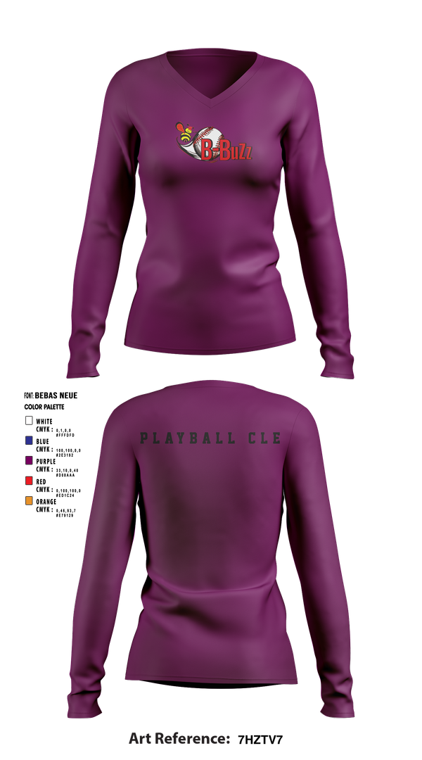 Womens Long Sleeve Vneck Shirt, B Buzz Baseball League, Baseball, Teamtime, Team time, sublimation, custom sports apparel, team uniforms, spirit wear, spiritwear, sports uniforms, custom shirts, team store, custom team store, fundraiser sports, apparel fundraiser