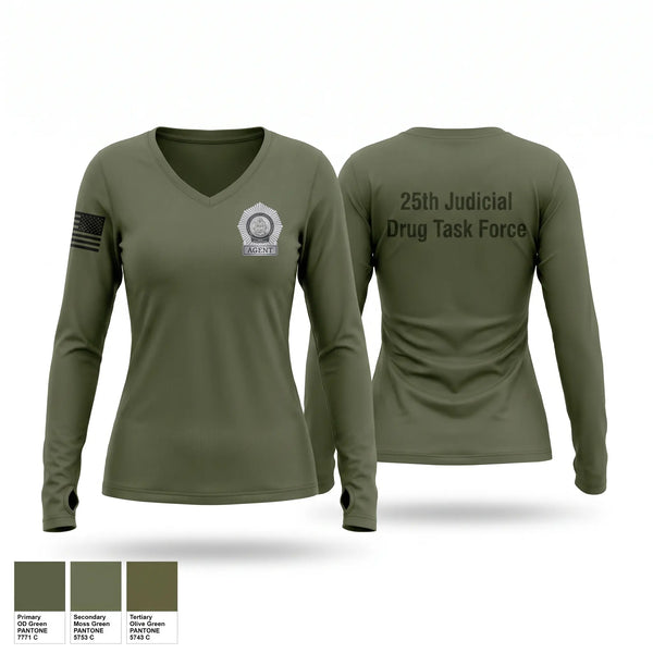 Womens Long Sleeve Vneck Shirt, 25th Judicial Drug Task Force, Police, Teamtime, Team time, sublimation, custom sports apparel, team uniforms, spirit wear, spiritwear, sports uniforms, custom shirts, team store, custom team store, fundraiser sports, apparel fundraiser