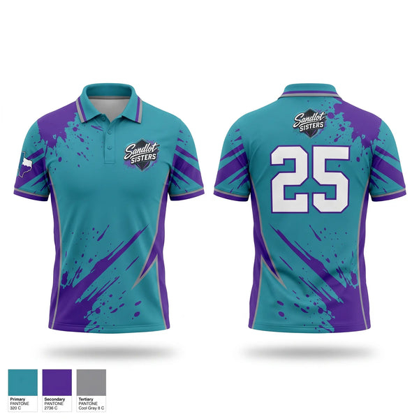 Short Sleeve Performance Polo, Sandlot Sisters, Softball, Teamtime, Team time, sublimation, custom sports apparel, team uniforms, spirit wear, spiritwear, sports uniforms, custom shirts, team store, custom team store, fundraiser sports, apparel fundraiser