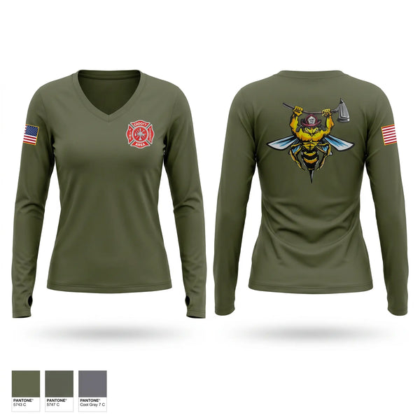 Womens Long Sleeve Vneck Shirt, Cadott Area Fire & Rescue, Fire Department, Teamtime, Team time, sublimation, custom sports apparel, team uniforms, spirit wear, spiritwear, sports uniforms, custom shirts, team store, custom team store, fundraiser sports, apparel fundraiser