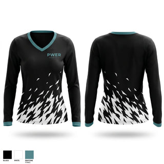 Womens Long Sleeve Vneck Shirt, PWER Dance Team, Cheer, Teamtime, Team time, sublimation, custom sports apparel, team uniforms, spirit wear, spiritwear, sports uniforms, custom shirts, team store, custom team store, fundraiser sports, apparel fundraiser