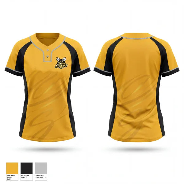 Two Button Softball Jersey, Stingers, Softball, Teamtime, Team time, sublimation, custom sports apparel, team uniforms, spirit wear, spiritwear, sports uniforms, custom shirts, team store, custom team store, fundraiser sports, apparel fundraiser