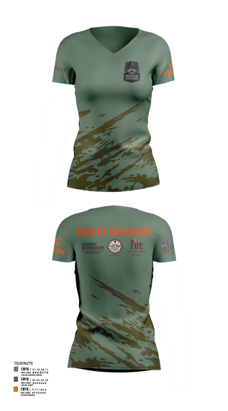 Womens Short Sleeve Vneck Shirt, Rescue Raccoons, Fire Department, Teamtime, Team time, sublimation, custom sports apparel, team uniforms, spirit wear, spiritwear, sports uniforms, custom shirts, team store, custom team store, fundraiser sports, apparel fundraiser