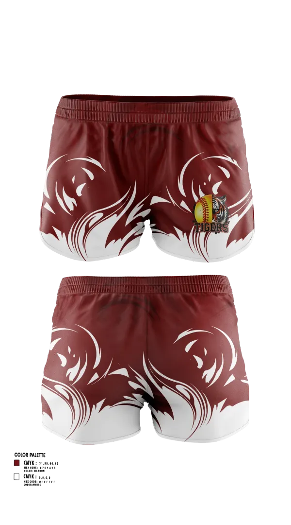 Womens Shorts, Pensacola High Lady Tigers, Softball, Teamtime, Team time, sublimation, custom sports apparel, team uniforms, spirit wear, spiritwear, sports uniforms, custom shirts, team store, custom team store, fundraiser sports, apparel fundraiser