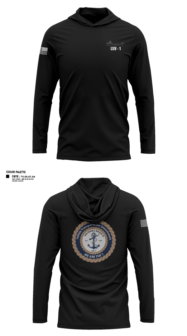 Long Sleeve Performance Shirt with hood, 1099th TD, Army, Teamtime, Team time, sublimation, custom sports apparel, team uniforms, spirit wear, spiritwear, sports uniforms, custom shirts, team store, custom team store, fundraiser sports, apparel fundraiser