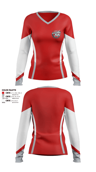 Womens Long Sleeve Vneck Shirt, Amherst Lightning, Women's Soccer, Teamtime, Team time, sublimation, custom sports apparel, team uniforms, spirit wear, spiritwear, sports uniforms, custom shirts, team store, custom team store, fundraiser sports, apparel fundraiser