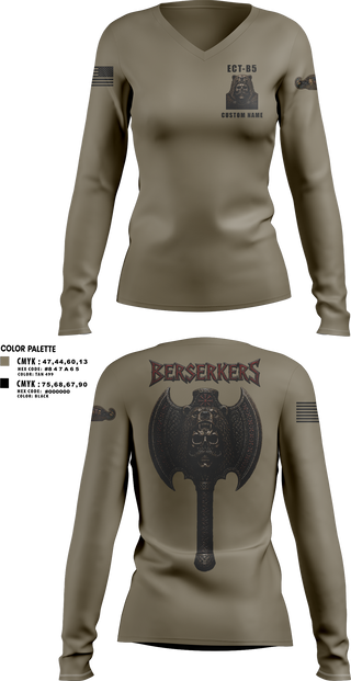 Womens Long Sleeve Vneck Shirt, 11th Cyber BN, Army, Teamtime, Team time, sublimation, custom sports apparel, team uniforms, spirit wear, spiritwear, sports uniforms, custom shirts, team store, custom team store, fundraiser sports, apparel fundraiser