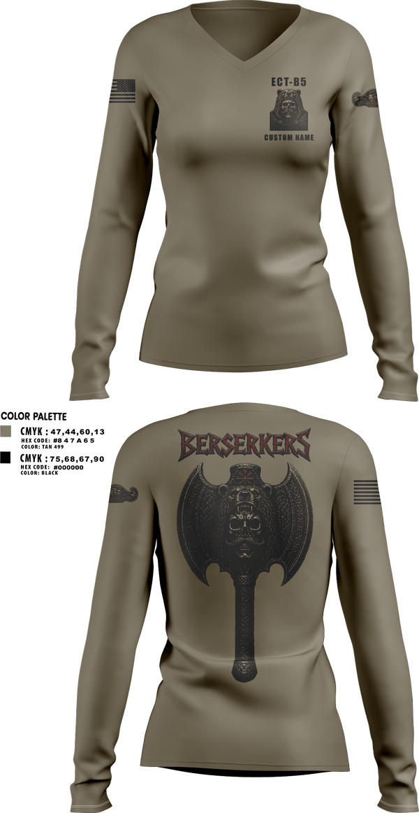 Womens Long Sleeve Vneck Shirt, 11th Cyber BN, Army, Teamtime, Team time, sublimation, custom sports apparel, team uniforms, spirit wear, spiritwear, sports uniforms, custom shirts, team store, custom team store, fundraiser sports, apparel fundraiser