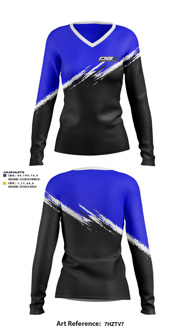 Womens Long Sleeve Vneck Shirt, DGR, E-Sports, Teamtime, Team time, sublimation, custom sports apparel, team uniforms, spirit wear, spiritwear, sports uniforms, custom shirts, team store, custom team store, fundraiser sports, apparel fundraiser