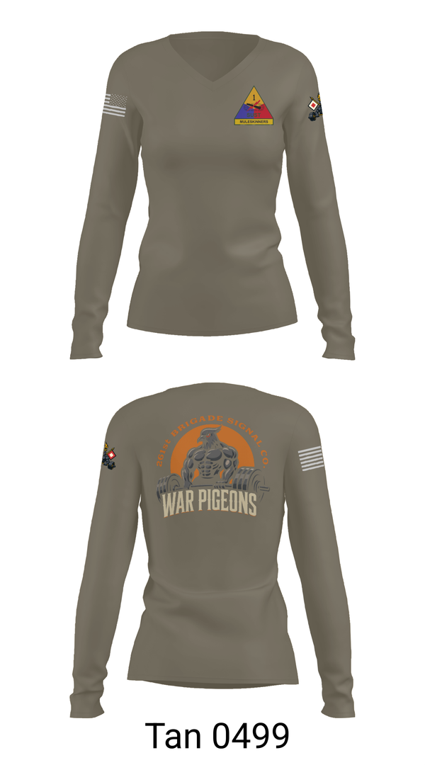 Womens Long Sleeve Vneck Shirt, 261st War Pigeons, Army, Teamtime, Team time, sublimation, custom sports apparel, team uniforms, spirit wear, spiritwear, sports uniforms, custom shirts, team store, custom team store, fundraiser sports, apparel fundraiser