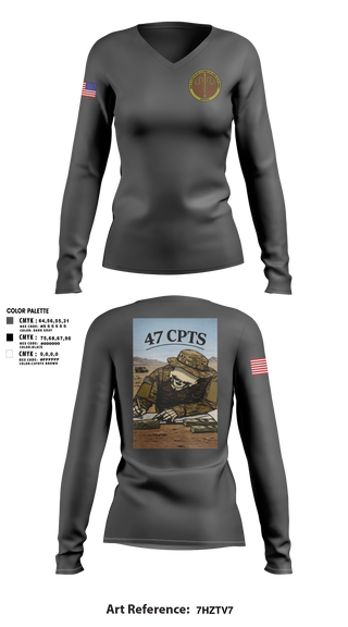 Womens Long Sleeve Vneck Shirt, 47 CPTS, Air Force, Teamtime, Team time, sublimation, custom sports apparel, team uniforms, spirit wear, spiritwear, sports uniforms, custom shirts, team store, custom team store, fundraiser sports, apparel fundraiser