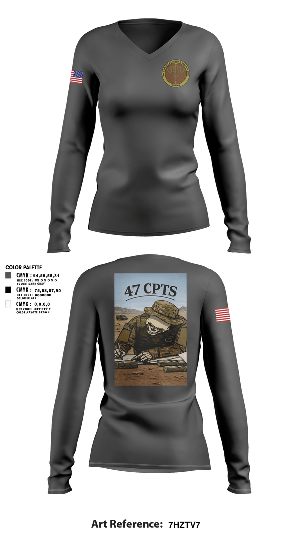 Womens Long Sleeve Vneck Shirt, 47 CPTS, Air Force, Teamtime, Team time, sublimation, custom sports apparel, team uniforms, spirit wear, spiritwear, sports uniforms, custom shirts, team store, custom team store, fundraiser sports, apparel fundraiser
