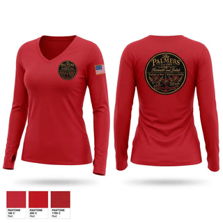 Womens Long Sleeve Vneck Shirt, The Palmers, Army, Teamtime, Team time, sublimation, custom sports apparel, team uniforms, spirit wear, spiritwear, sports uniforms, custom shirts, team store, custom team store, fundraiser sports, apparel fundraiser