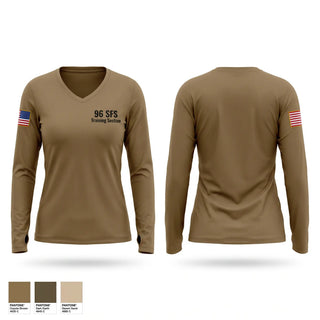 Womens Long Sleeve Vneck Shirt, 96 SFS Training Section, Air Force, Teamtime, Team time, sublimation, custom sports apparel, team uniforms, spirit wear, spiritwear, sports uniforms, custom shirts, team store, custom team store, fundraiser sports, apparel fundraiser