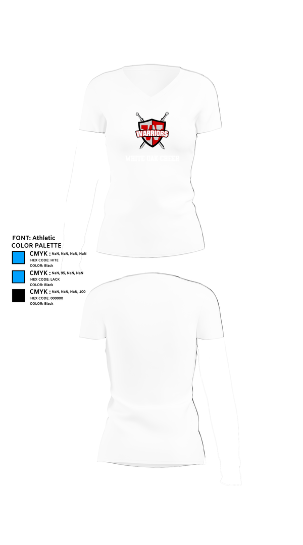 Womens Short Sleeve Vneck Shirt, White Oak Cheer, Cheer, Teamtime, Team time, sublimation, custom sports apparel, team uniforms, spirit wear, spiritwear, sports uniforms, custom shirts, team store, custom team store, fundraiser sports, apparel fundraiser