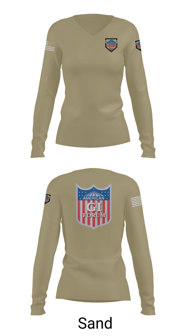 Womens Long Sleeve Vneck Shirt, Agif board, Army, Teamtime, Team time, sublimation, custom sports apparel, team uniforms, spirit wear, spiritwear, sports uniforms, custom shirts, team store, custom team store, fundraiser sports, apparel fundraiser