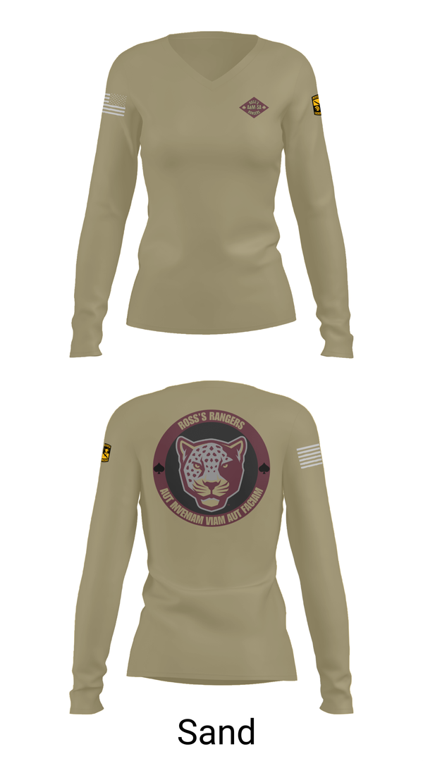 Womens Long Sleeve Vneck Shirt, Ross Rangers, Army, Teamtime, Team time, sublimation, custom sports apparel, team uniforms, spirit wear, spiritwear, sports uniforms, custom shirts, team store, custom team store, fundraiser sports, apparel fundraiser