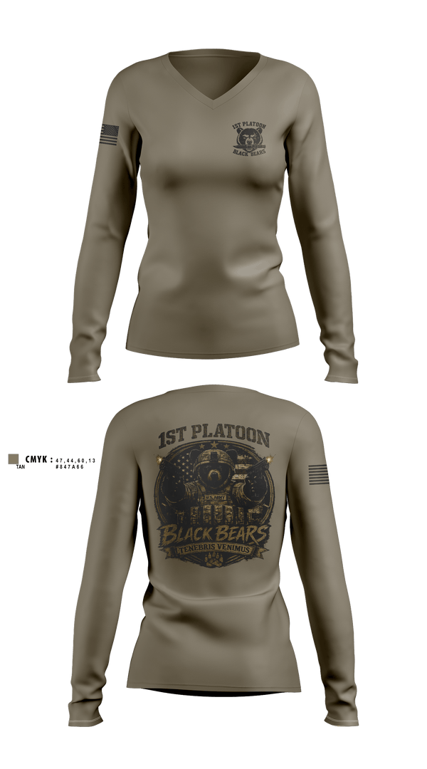 Womens Long Sleeve Vneck Shirt, 1ST PLT, 94MP, Army, Teamtime, Team time, sublimation, custom sports apparel, team uniforms, spirit wear, spiritwear, sports uniforms, custom shirts, team store, custom team store, fundraiser sports, apparel fundraiser