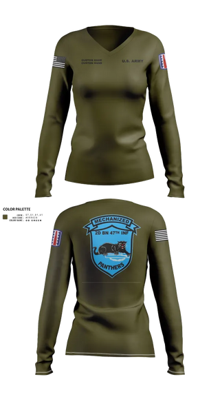 Womens Long Sleeve Vneck Shirt, C Co 2-47 197th Infantry Brigade, , Teamtime, Team time, sublimation, custom sports apparel, team uniforms, spirit wear, spiritwear, sports uniforms, custom shirts, team store, custom team store, fundraiser sports, apparel fundraiser