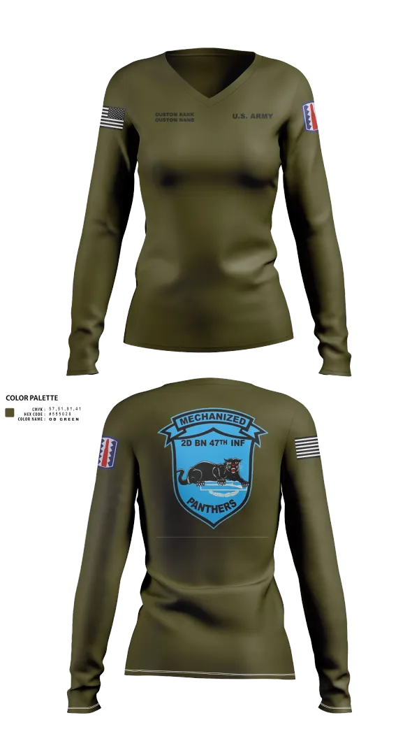 Womens Long Sleeve Vneck Shirt, C Co 2-47 197th Infantry Brigade, , Teamtime, Team time, sublimation, custom sports apparel, team uniforms, spirit wear, spiritwear, sports uniforms, custom shirts, team store, custom team store, fundraiser sports, apparel fundraiser