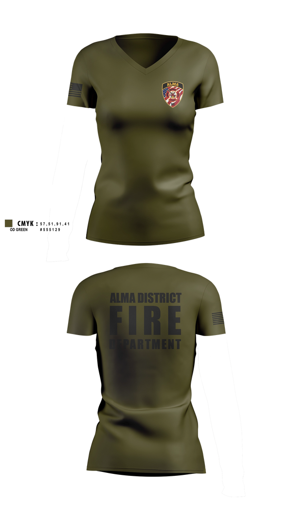 Womens Short Sleeve Vneck Shirt, Alma District Fire Department, Fire Department, Teamtime, Team time, sublimation, custom sports apparel, team uniforms, spirit wear, spiritwear, sports uniforms, custom shirts, team store, custom team store, fundraiser sports, apparel fundraiser