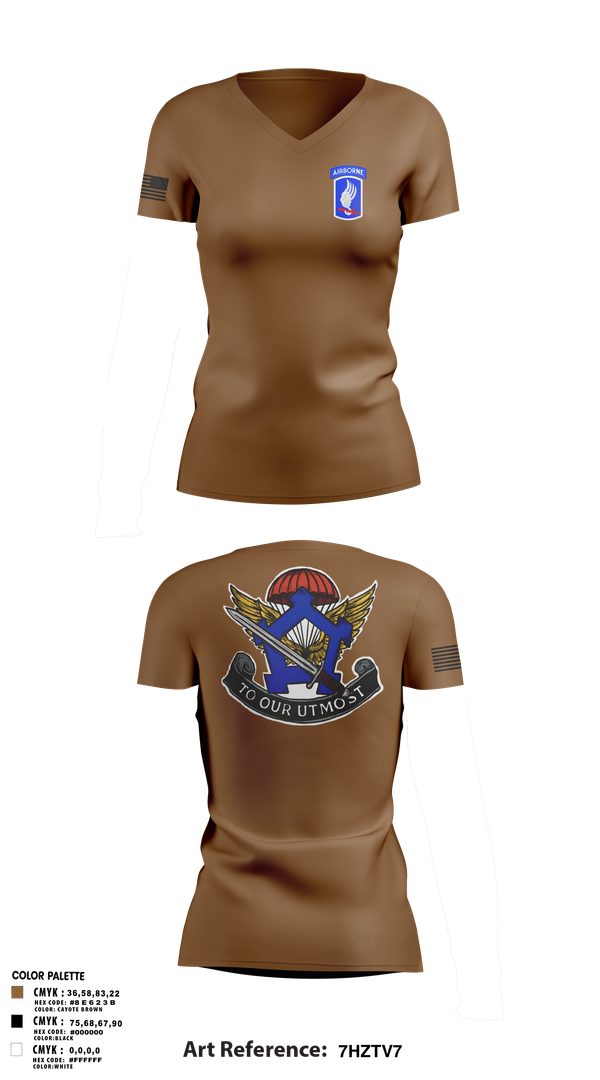 Womens Short Sleeve Vneck Shirt, HHC, Brigade Support Battalion 173D IBCT(A), , Teamtime, Team time, sublimation, custom sports apparel, team uniforms, spirit wear, spiritwear, sports uniforms, custom shirts, team store, custom team store, fundraiser sports, apparel fundraiser
