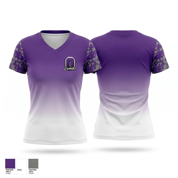 Womens Short Sleeve Vneck Shirt, Oakwood Comets, , Teamtime, Team time, sublimation, custom sports apparel, team uniforms, spirit wear, spiritwear, sports uniforms, custom shirts, team store, custom team store, fundraiser sports, apparel fundraiser