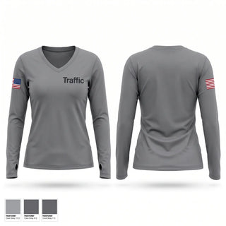Womens Long Sleeve Vneck Shirt, Traffic, Police, Teamtime, Team time, sublimation, custom sports apparel, team uniforms, spirit wear, spiritwear, sports uniforms, custom shirts, team store, custom team store, fundraiser sports, apparel fundraiser