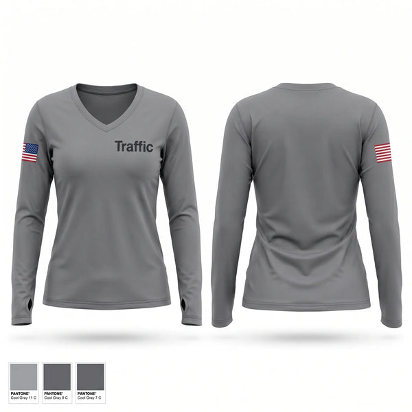 Womens Long Sleeve Vneck Shirt, Traffic, Police, Teamtime, Team time, sublimation, custom sports apparel, team uniforms, spirit wear, spiritwear, sports uniforms, custom shirts, team store, custom team store, fundraiser sports, apparel fundraiser