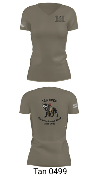 Womens Short Sleeve Vneck Shirt, 136 EVCC, Army, Teamtime, Team time, sublimation, custom sports apparel, team uniforms, spirit wear, spiritwear, sports uniforms, custom shirts, team store, custom team store, fundraiser sports, apparel fundraiser