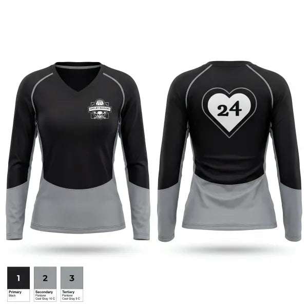 Womens Long Sleeve Vneck Shirt, Shelby Raiders, Men's Basketball, Teamtime, Team time, sublimation, custom sports apparel, team uniforms, spirit wear, spiritwear, sports uniforms, custom shirts, team store, custom team store, fundraiser sports, apparel fundraiser