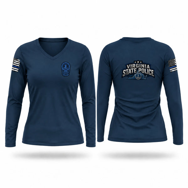Womens Long Sleeve Vneck Shirt, Virginia State Police, Police, Teamtime, Team time, sublimation, custom sports apparel, team uniforms, spirit wear, spiritwear, sports uniforms, custom shirts, team store, custom team store, fundraiser sports, apparel fundraiser