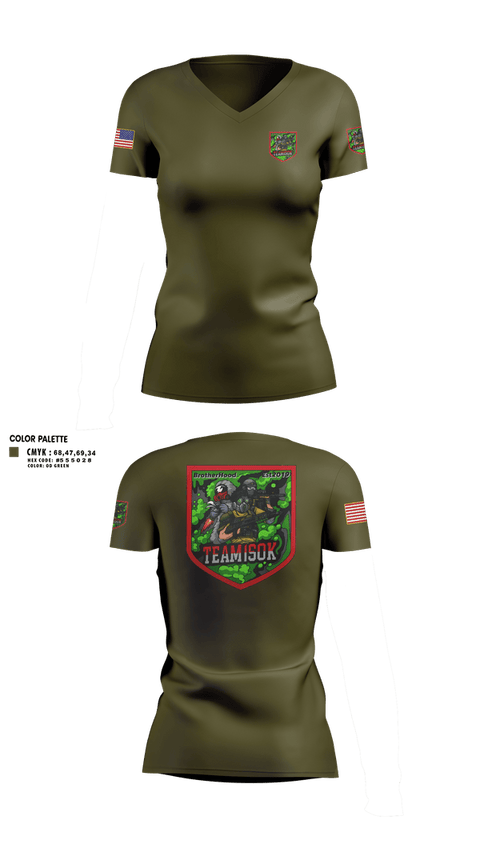 Womens Short Sleeve Vneck Shirt, 1SOK, Army, Teamtime, Team time, sublimation, custom sports apparel, team uniforms, spirit wear, spiritwear, sports uniforms, custom shirts, team store, custom team store, fundraiser sports, apparel fundraiser