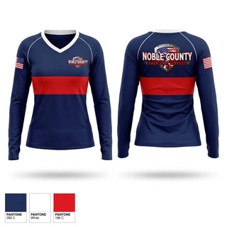 Womens Long Sleeve Vneck Shirt, Noble County Emergency Services, EMS/EMT, Teamtime, Team time, sublimation, custom sports apparel, team uniforms, spirit wear, spiritwear, sports uniforms, custom shirts, team store, custom team store, fundraiser sports, apparel fundraiser