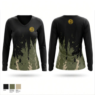 Womens Long Sleeve Vneck Shirt, CFMO, Army, Teamtime, Team time, sublimation, custom sports apparel, team uniforms, spirit wear, spiritwear, sports uniforms, custom shirts, team store, custom team store, fundraiser sports, apparel fundraiser