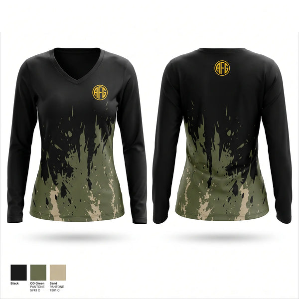 Womens Long Sleeve Vneck Shirt, CFMO, Army, Teamtime, Team time, sublimation, custom sports apparel, team uniforms, spirit wear, spiritwear, sports uniforms, custom shirts, team store, custom team store, fundraiser sports, apparel fundraiser