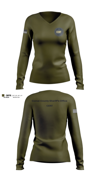 Womens Long Sleeve Vneck Shirt, Comal County Sheriff’s Office, Police, Teamtime, Team time, sublimation, custom sports apparel, team uniforms, spirit wear, spiritwear, sports uniforms, custom shirts, team store, custom team store, fundraiser sports, apparel fundraiser