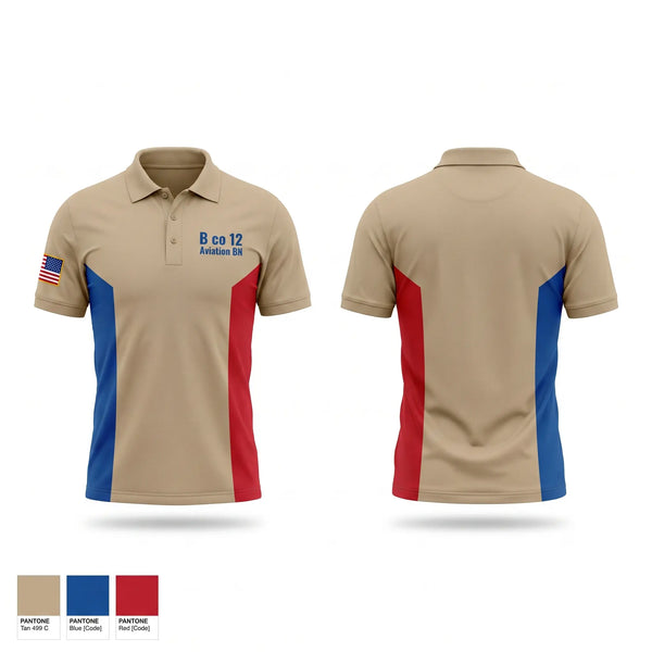 Short Sleeve Performance Polo, B co 12 Aviation BN, Army, Teamtime, Team time, sublimation, custom sports apparel, team uniforms, spirit wear, spiritwear, sports uniforms, custom shirts, team store, custom team store, fundraiser sports, apparel fundraiser